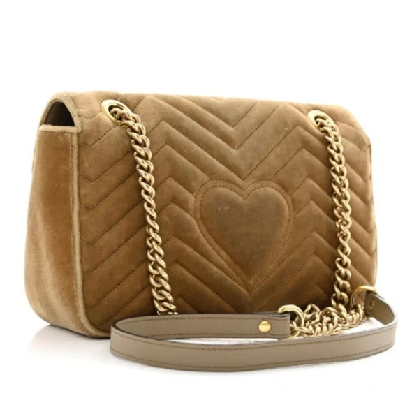 Gucci Marmont Medium tan Velvet Quilted tan Velvet Matelasse Gold GG Bag - Picture 2 of 4